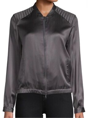 Brunello Cucinelli Gray Satin Bomber Jacket